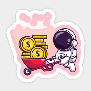 Cute Astronaut Mining Gold Coin Cartoon Sticker